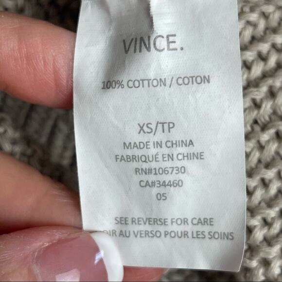 Vince Ribbed Knit Directional V-neck 100% Cotton Pullover Sweater Neutral XS - Picture 7 of 8